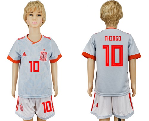 Spain #10 Thiago Away Kid Soccer Country Jersey